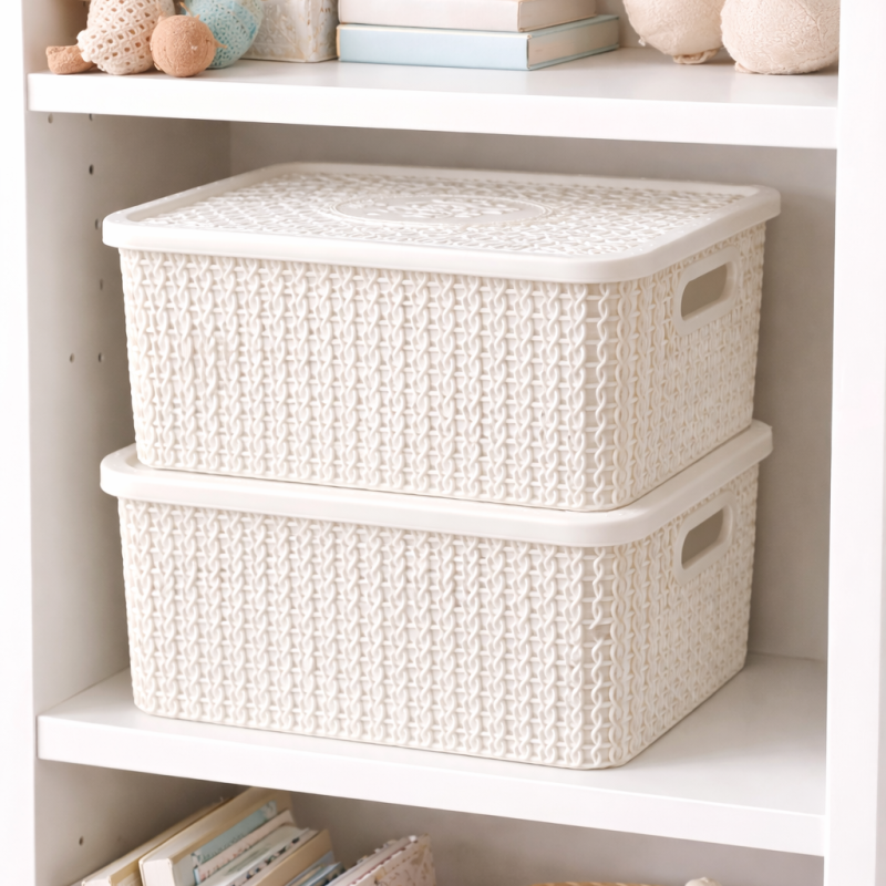 Καλαθάκι πλαστικό με καπάκι παραλληλόγραμμο ΛΕΥΚΟ 