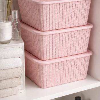 Καλαθι πλαστικό με καπάκι παραλληλόγραμμο ΡΟΖ