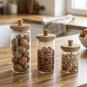 Βάζο γυάλινο με ξύλινο πώμα φ9x 13,5 cm S