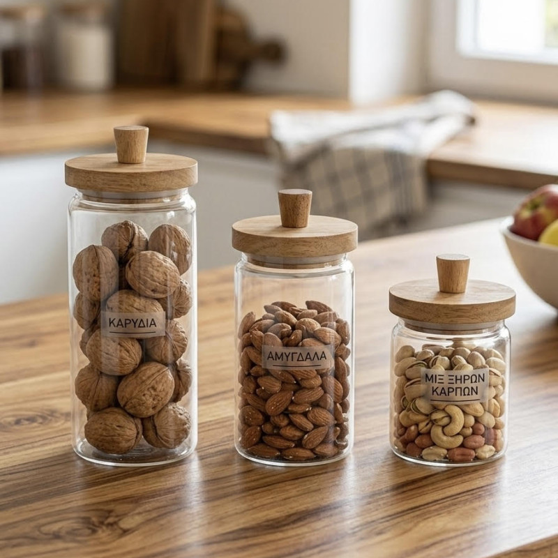 Βάζο γυάλινο με ξύλινο πώμα φ9x 18,5 cm Μ