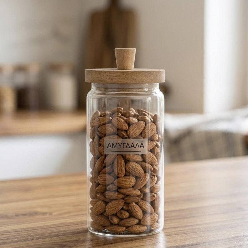 Βάζο γυάλινο με ξύλινο πώμα φ9x 18,5 cm Μ