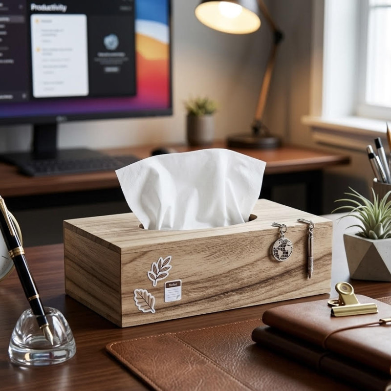Ξύλινη Θήκη για Χαρτομάντιλα (Tissue Box) – Minimal Organizer για Σαλόνι, Μπάνιο & Γραφείο – Φυσικό Ξύλο