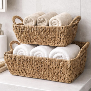 Καλάθι με Λαβές από Φυσικό Φύλλο 30x20x11cm