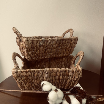 Καλάθι με Λαβές από Φυσικό Φύλλο 30x20x11cm