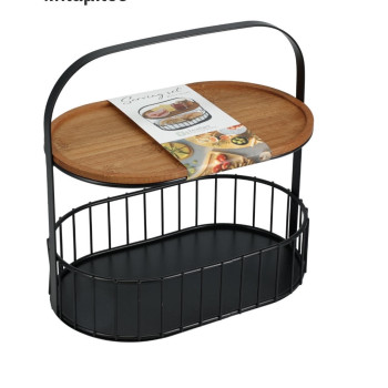 JK Home Décor - Διώροφη Μικρή Ραφιέρα / Σετ Σερβιρίσματος από Μέταλλο & Μπαμπού Υ30εκ.Μ27εκ.