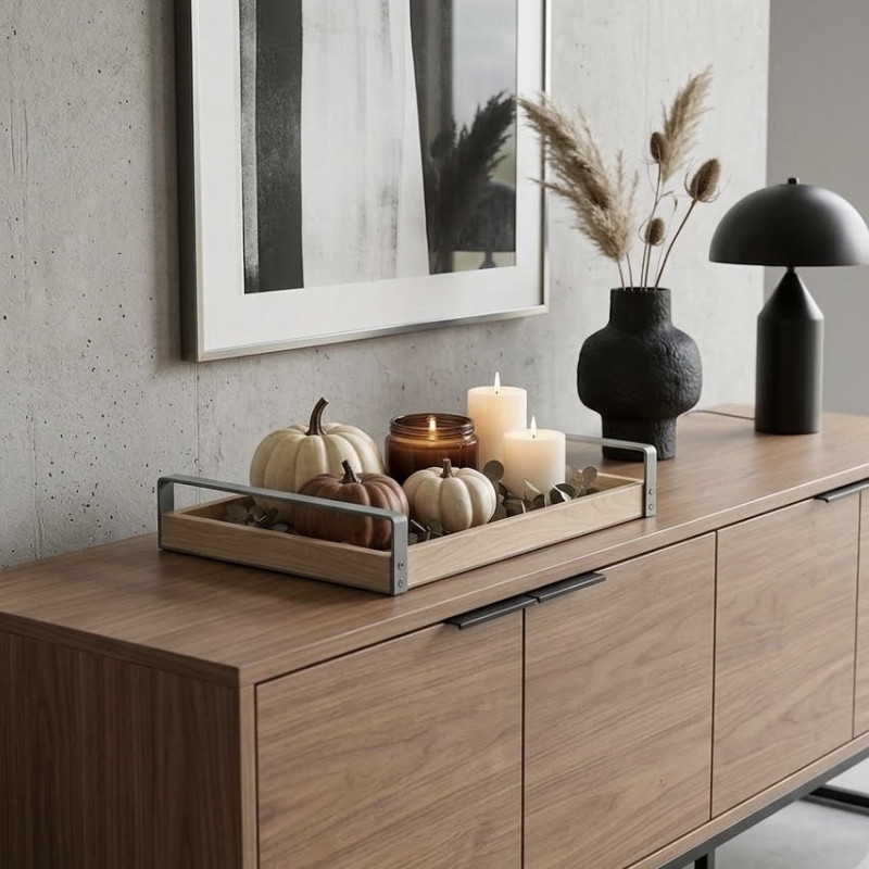 Δίσκος Σερβιρίσματος bamboo με Μεταλλικές λαβές πετρόλ