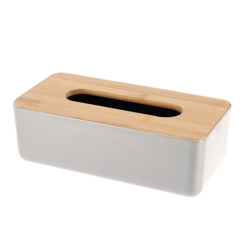 Θήκη για Χαρτομάντιλα PP Λευκή με Καπάκι Μπαμπού MRShome