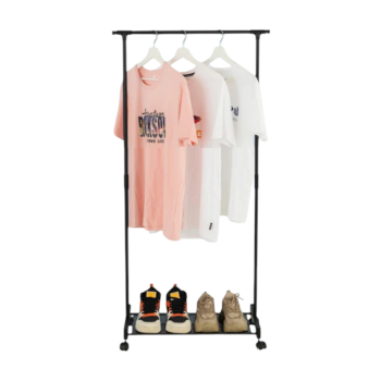 Τροχήλατη κρεμάστρα δαπέδου με ράφι παπουτσιών – 