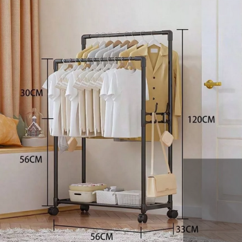 Τροχήλατη κρεμάστρα δαπέδου με ράφι παπουτσιών 