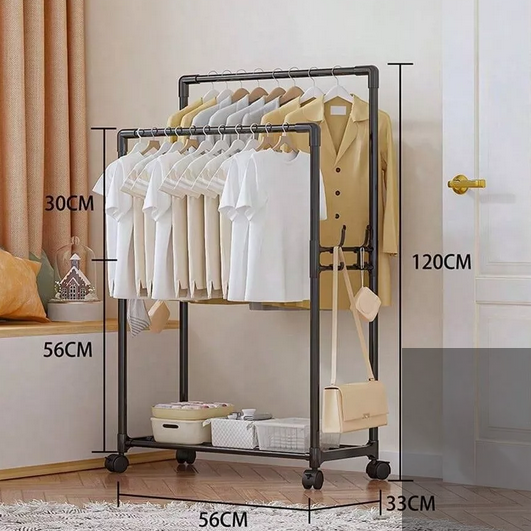 Τροχήλατη κρεμάστρα δαπέδου με ράφι παπουτσιών 