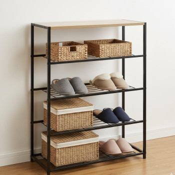 Παπουτσοθήκη 12 ζευγών φυσικό-μαύρο 63x30x83εκ