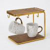 Set Luxury Vintage: Χρυσή Μεταλλική Ραφιέρα 2 Επιπέδων με Ξύλινες Βάσεις & 2 Κεραμικές Κούπες 320ml (Χρυσό Πουά)