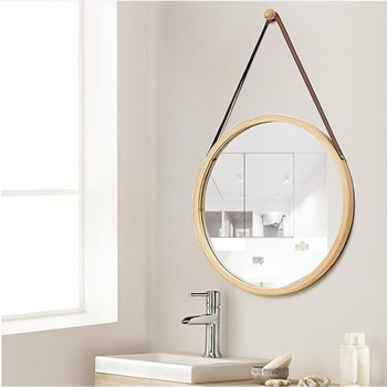 Καθρέφτης τοίχου με λουρί  από μπαμπού Ø30εκ.