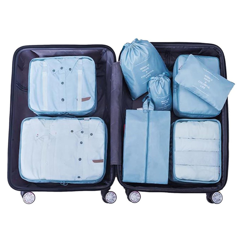 Θήκες οργάνωσης ταξιδίου γαλάζιο σετ 8 τεμαχίων