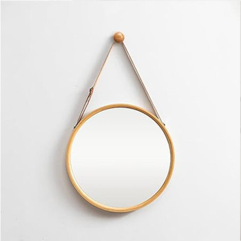 Καθρέφτης τοίχου με λουρί  από μπαμπού Ø30εκ.