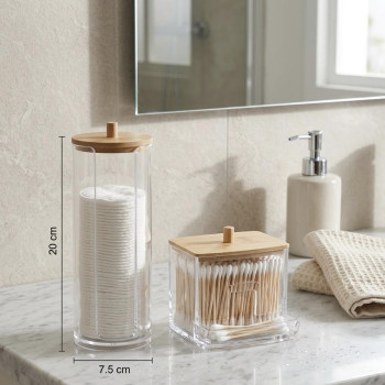 Premium Organizer Μακιγιάζ Σετ 2τμχ: Διάφανες Ακρυλικές Θήκες για Μπατονέτες & Cotton Pads