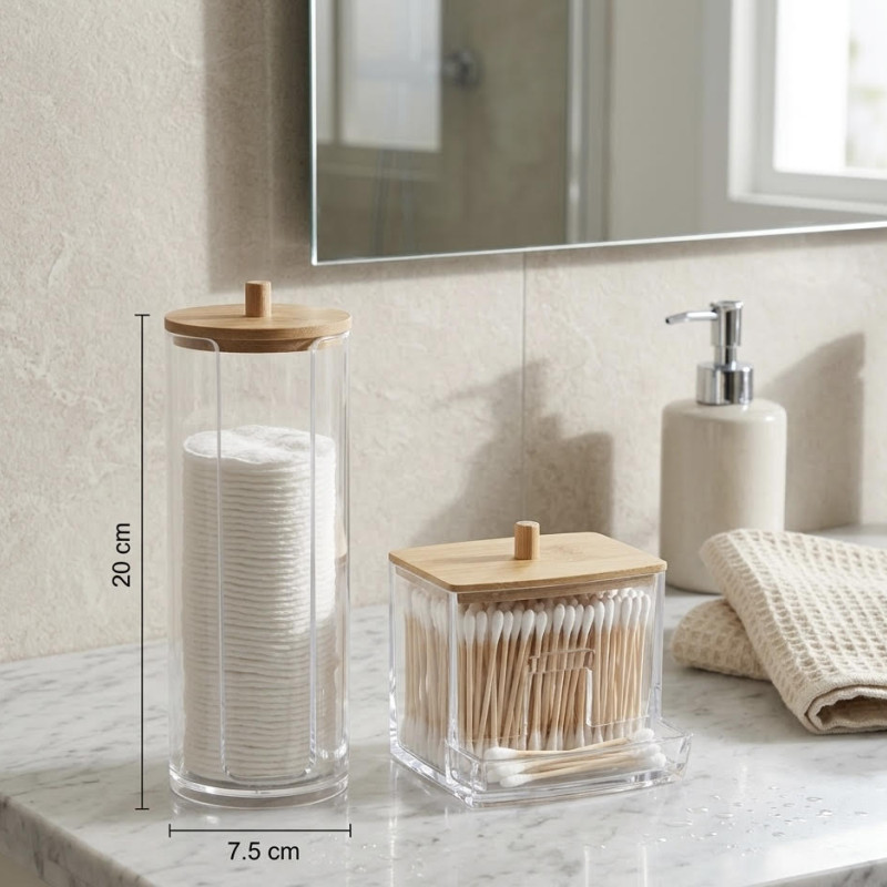 Premium Organizer Μακιγιάζ Σετ 2τμχ: Διάφανες Ακρυλικές Θήκες για Μπατονέτες & Cotton Pads