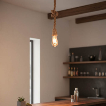 Φωτιστικό οροφής Ropily pakoworld φυσικό μέταλλο-σχοινί Φ1x100εκ