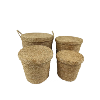 Καλάθια Ψάθινα με Καπάκι 4 Τεμ Σετ PAROS