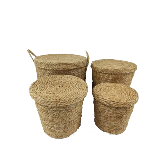 Καλάθια Ψάθινα με Καπάκι 4 Τεμ Σετ PAROS