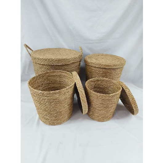 Καλάθια Ψάθινα με Καπάκι 4 Τεμ Σετ PAROS