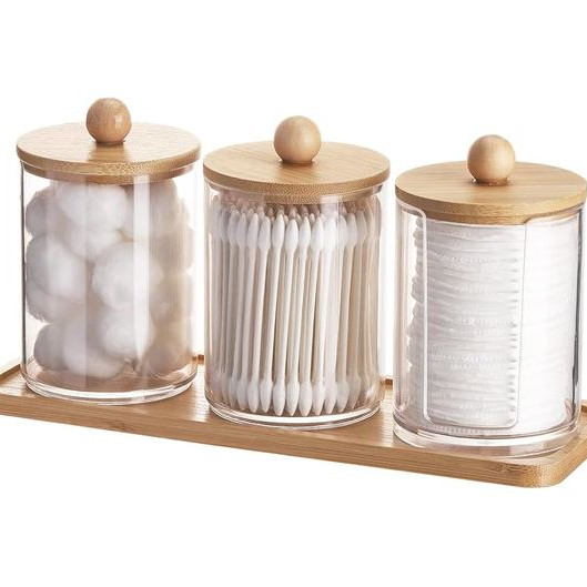 Ακρυλικά Βάζα 3ΤΜΧ με Bamboo Καπάκι & Βάση