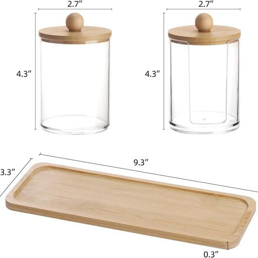 Ακρυλικά Βάζα 3ΤΜΧ με Bamboo Καπάκι & Βάση