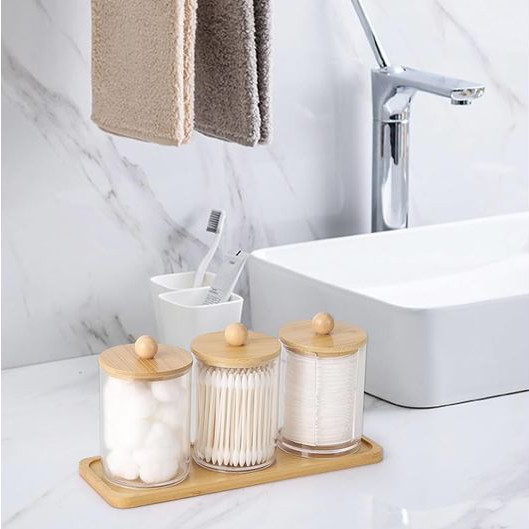 Ακρυλικά Βάζα 3ΤΜΧ με Bamboo Καπάκι & Βάση