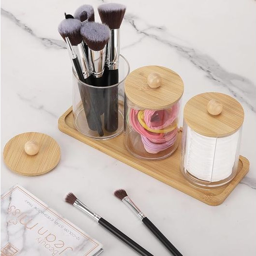 Ακρυλικά Βάζα 3ΤΜΧ με Bamboo Καπάκι & Βάση