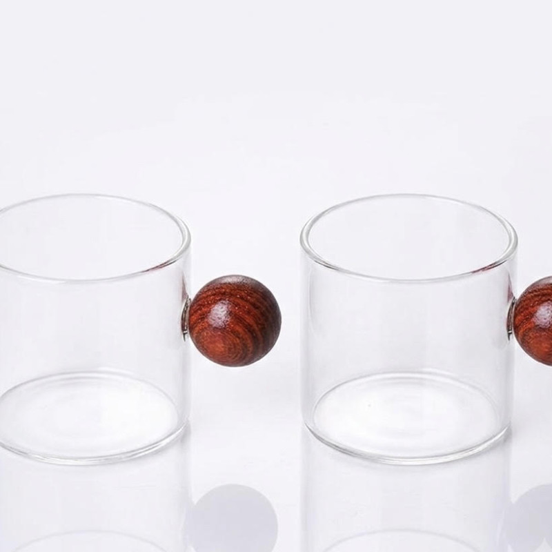 Σετ 2 Γυάλινα Φλιτζάνια Espresso Minimal με Ξύλινη Λαβή